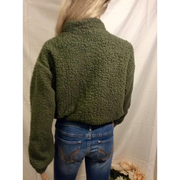 Wild Fable Sherpa Cropped Jacket in Olive green Women size XS - Picture 4 of 10